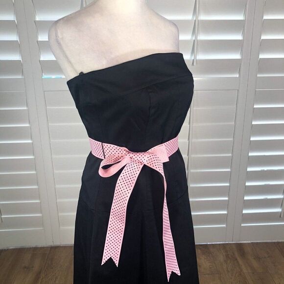 Vtg Strapless Black Pin Up Style Rockabilly Dress 4 Cotton Spandex Swing 80s 90s - Picture 5 of 12
